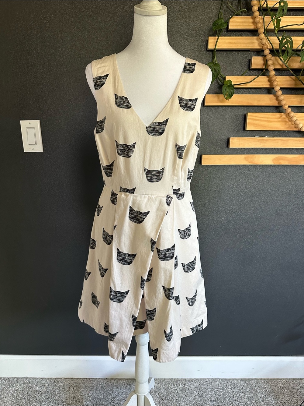 Anthropologie Leah Reena Goren Feline Karma Cat Print Dress Size 8 Cotton - Picture 3 of 11